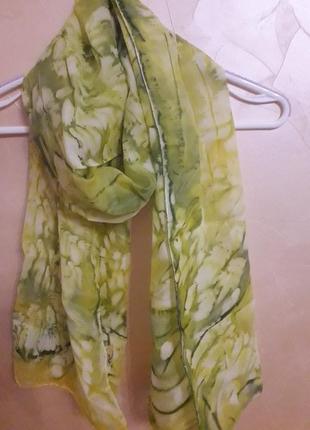 Красивый лимонный с зеленым шелковый шарф шаль шов роуль3 фото