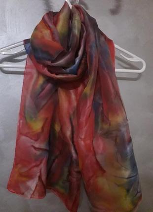 Красивый разноцветный шелковый шарф шаль ideen in stoff шов роуль4 фото