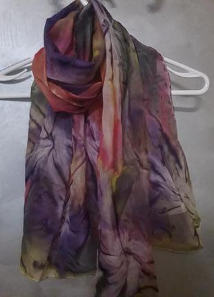 Красивый разноцветный шелковый шарф шаль ideen in stoff шов роуль6 фото