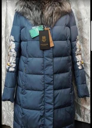 Распродажа! пальто пуховик snow owl c капюшоном и натуральным мехом чернобурки