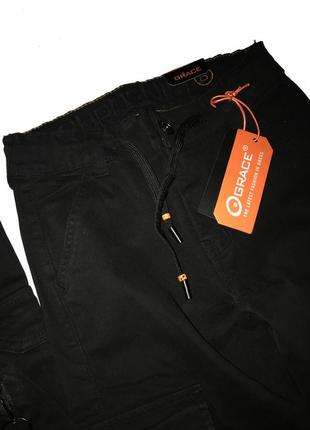 Котонові штани джоггери з накладними кишенями3 фото
