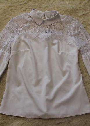 Біла блуза з мереживом блуза с кружевом3 фото