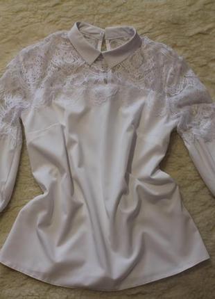 Біла блуза з мереживом блуза с кружевом6 фото