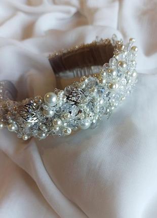 Обруч-ободок для волос хрустальный, жемчужный ksenija vitali