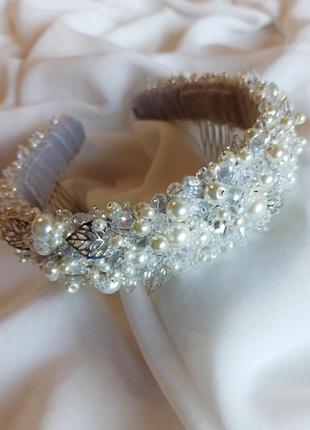 Обруч-ободок для волос хрустальный, жемчужный ksenija vitali