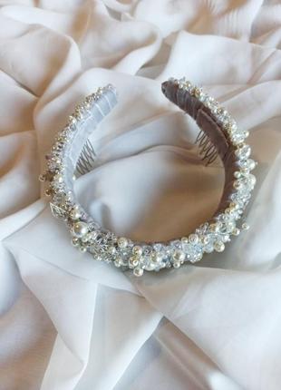 Обруч-ободок для волос хрустальный, жемчужный ksenija vitali