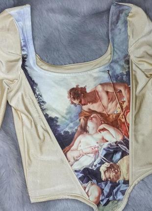 Кофта з корсетом антична вікторіанська картина мистецтво ангел бежева ребрами блискуча2 фото