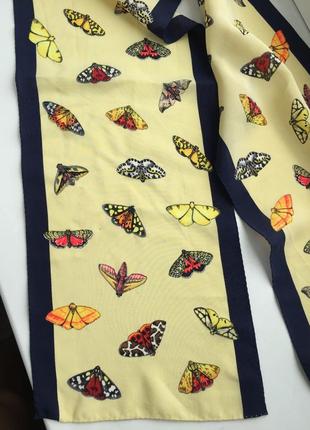 Шелковый тонкий платок, бабочки, 100% шелк, шов роуль в стиле fabric frontline zurich