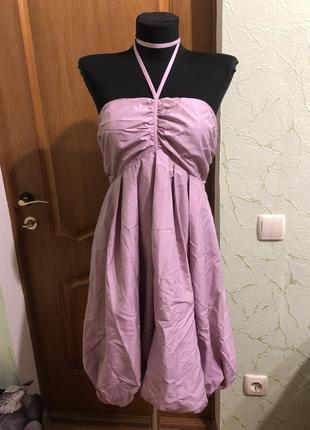 Нарядное платье волан лавандовое