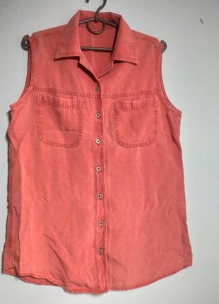 Джинсовая рубашка- жилетка, морковный цвет. морквяна сорочка- безрукавка