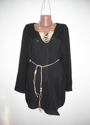 Блузка donmarche черная с вышивкой ткань шифон