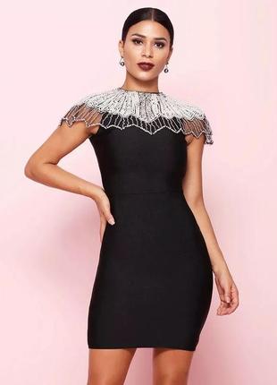 Шикарное облегающее бандажное платье со стразами бусинами herve leger
