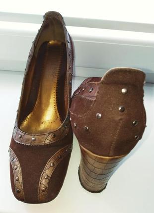 Туфли yimeizi коричневые на устойчивом каблуке, 35-36 р.