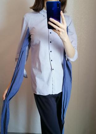 Стильная женская рубашка хлопок с переплетами с бантом полоска4 фото