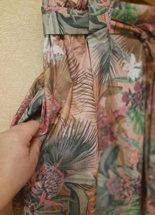 Натуральная юбка миди в тропический растительный принт9 фото