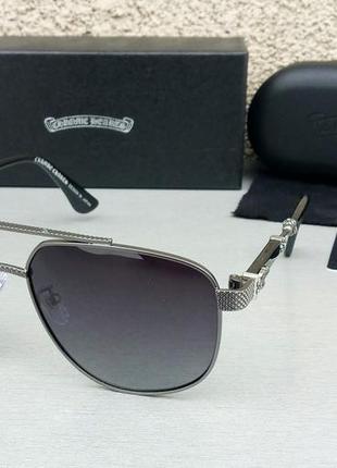 Chrome hearts окуляри чоловічі чорні сонцезахисні в металевій оправі сріблястою2 фото