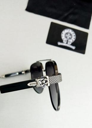 Chrome hearts окуляри чоловічі чорні сонцезахисні в металевій оправі сріблястою8 фото