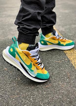 Мужские модные легкие кроссовки nike vaporwaffle neptune green x sacai🆕найк🆕