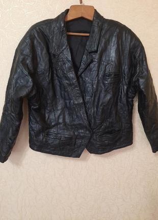Шкіряна куртка вінтаж з шматочків подплечники рукав летюча миша туреччина1 фото
