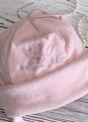 Шапочка велюр на хлопковой подкладке для малышки, 38-42р.2 фото