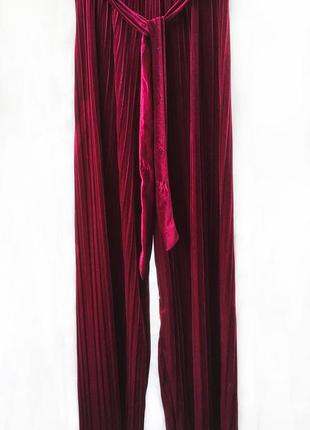Красивые бархатные плиссированные брюки пурпурного цвета с поясом италия