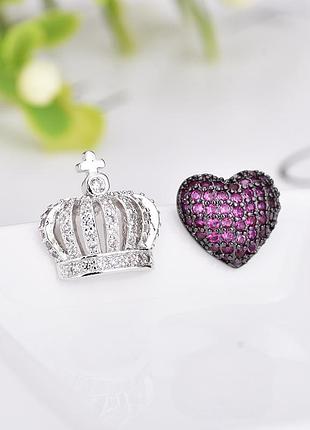 Серьги s925, сердце - корона 2