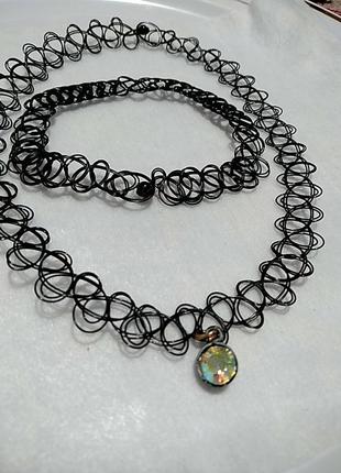 Ажурний чокер і браслет чорного кольору, плетений2 фото