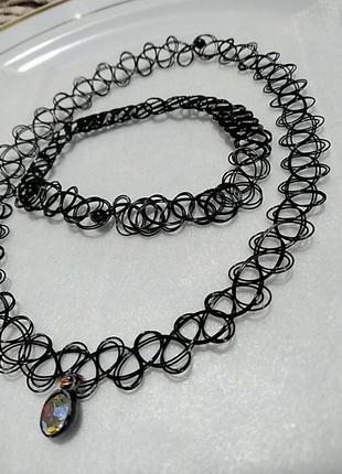 Ажурний чокер і браслет чорного кольору, плетений3 фото
