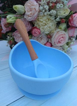 Силиконовая тарелка с ложкой для детей