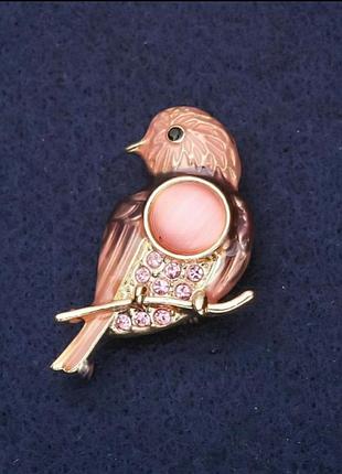 Брошка птах з каменем котяче око