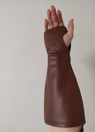 Перчатки кожа оверсайз митенки водительские без пальцев высокие на меху зимние нарукавники с шнуровкой