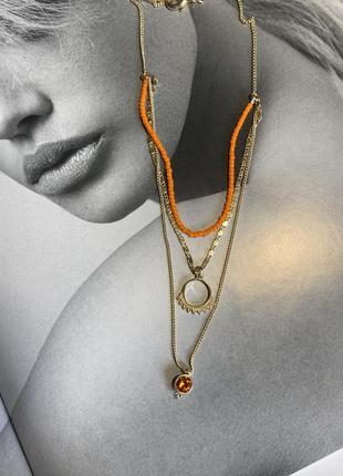 Ожерелье 3 нити pilgrim позолота