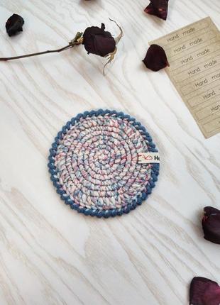 Салфетка подставка под горячее «зефир» (розовая с голубым) круглая (диаметр 11 см)