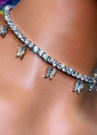 Колье чокер бабочки стразы ожерелье 2
