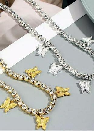 Колье чокер бабочки стразы ожерелье 7