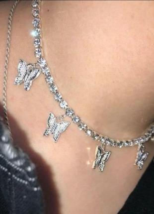 Колье чокер бабочки стразы ожерелье 8