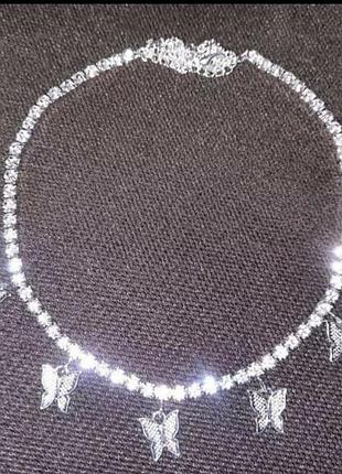 Колье чокер бабочки стразы ожерелье 9