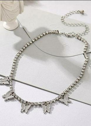 Колье чокер бабочки стразы ожерелье 3