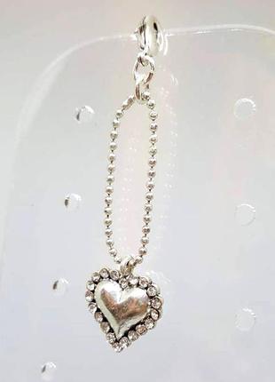 Подвеска шарм кулон сердечко на цепочке посеребрение pilgrim дания ювелирная бижутерия4 фото
