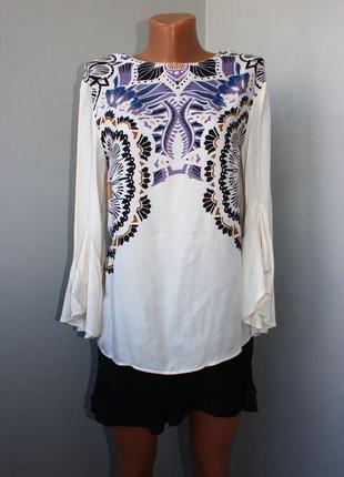 Симпатичная блуза молочная в этно принт с воланом рукава, 10/40 (3661)1 фото