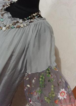 Шелковая блуза шелк декор сетка вышивка италия4 фото