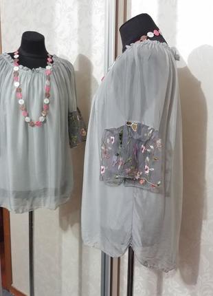 Шелковая блуза шелк декор сетка вышивка италия5 фото