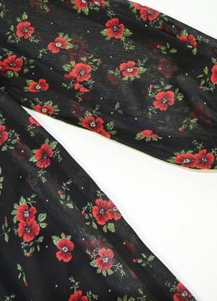 Свободное шифоновое платье в цветы с длинным рукавом3 фото