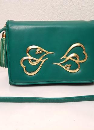 Нереально красивая кожаная сумочка crossbody made in italy цвет сочной травы2 фото
