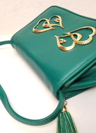 Нереально красивая кожаная сумочка crossbody made in italy цвет сочной травы5 фото