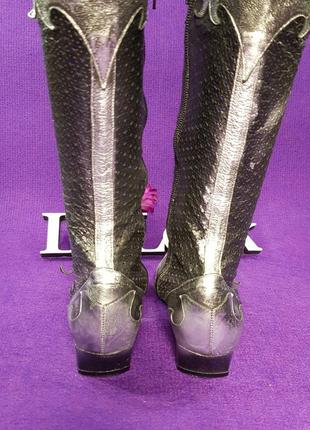 Сапоги кожаные "now" перфорированные черно-серебристые в ковбойском стиле (италия).4 фото