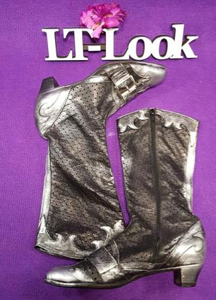 Сапоги кожаные "now" перфорированные черно-серебристые в ковбойском стиле (италия).7 фото