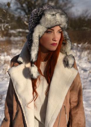 Бежева дублянка-авіатор шерсть на еко-замші