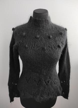 Трендовый ажурный мохеровый свитер с горлом от betty jackson black