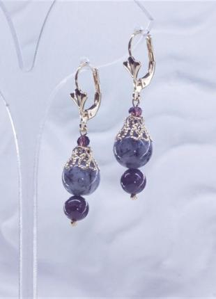 Сережки кварц волосиста і гранат